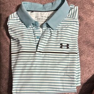Under Armour Light Blue and White Striped Polo